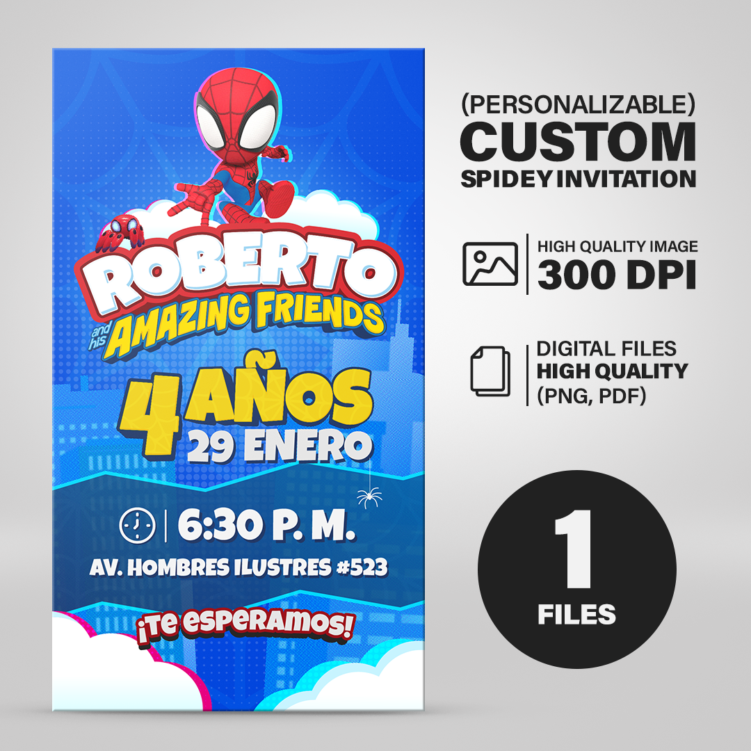 Invitación Digital Spidey Personalizada | Nombre y Edad Personalizados | PDF, PNG, SVG