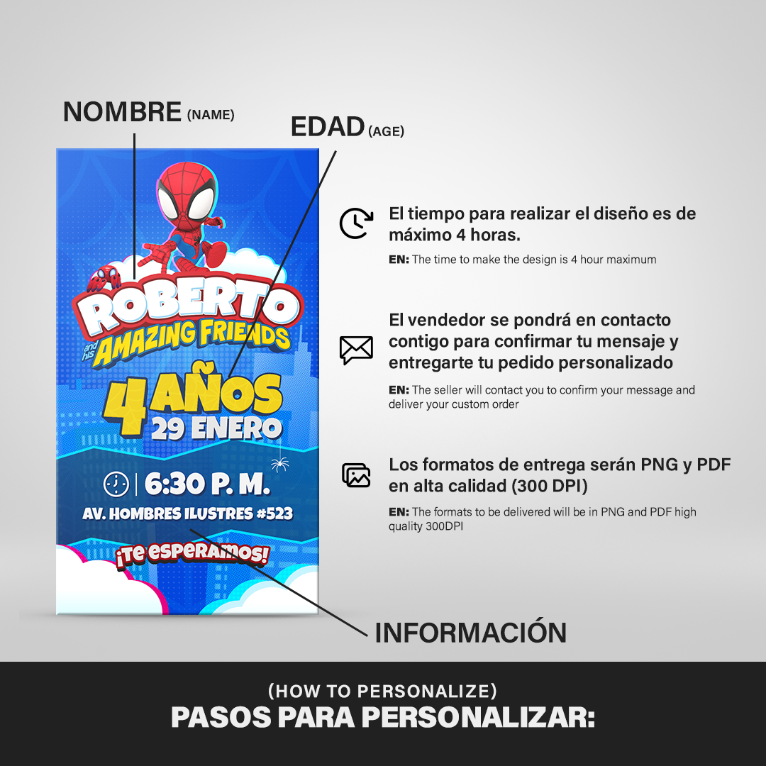 Invitación Digital Spidey Personalizada | Nombre y Edad Personalizados | PDF, PNG, SVG