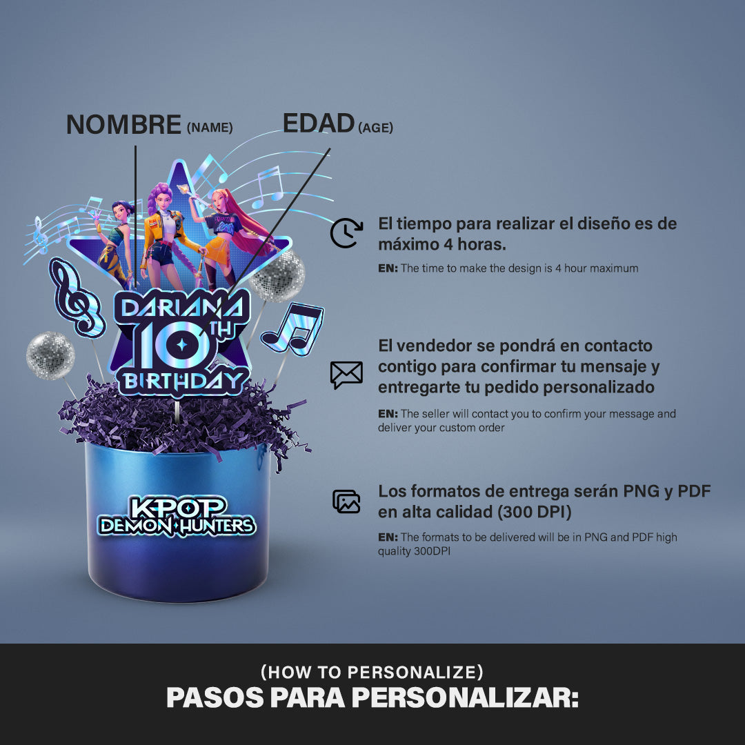 Centro de Mesa K-POP Demon Hunter Editable | Nombre y Año | Archivo Digital