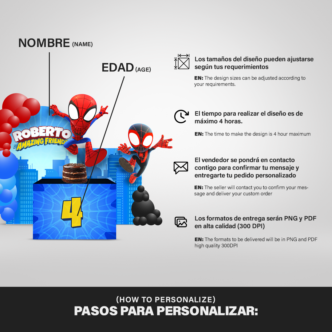 Kit de Decoración Spidey Personalizado | Archivos Digitales Imprimibles |  Tamaños Ajustables